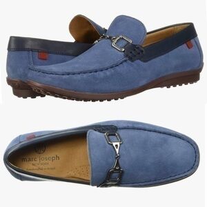 Marc Joseph New York Navy Blue Suede Loafer with Buckle Carnegie Hill USA